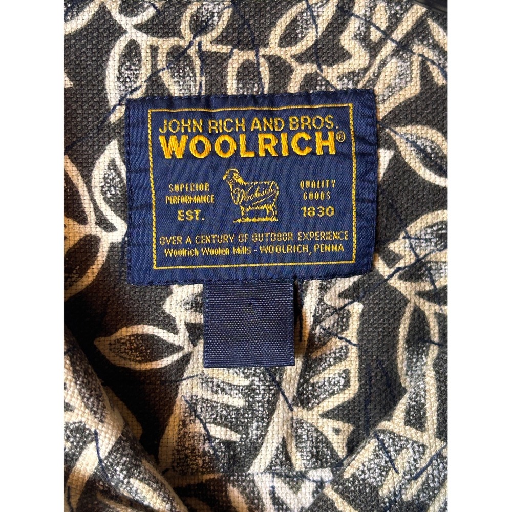 Woolrich Mens XL Short Sleeve Button Up Shirt Tropical Leaf Print Brown Beige‎